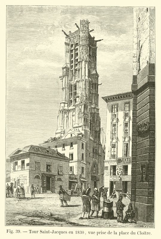 Tour Saint-Jacques vuonna 1830, näkymä Place du Cloitresta tekijältä French School