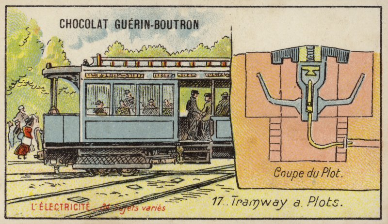 Raitiotie sähköistetyllä kiskolla (chromolitho) tekijältä French School