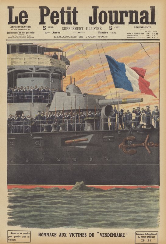 Kunnianosoitus ranskalaisen sukellusveneen Vendemiaire uppoamisen uhreille (väri litho) tekijältä French School