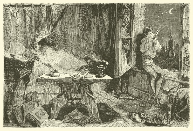 Tycho Brahe mittaa etäisyyden, joka erottaa tähdet (kaiverrus) tekijältä French School