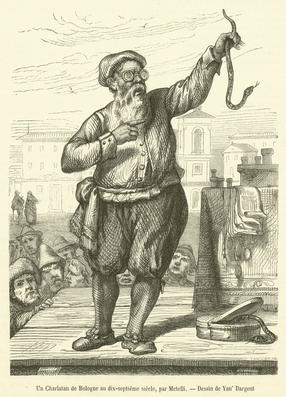 Bolognan Charlataani 1600-luvulla (kaiverrus) tekijältä French School