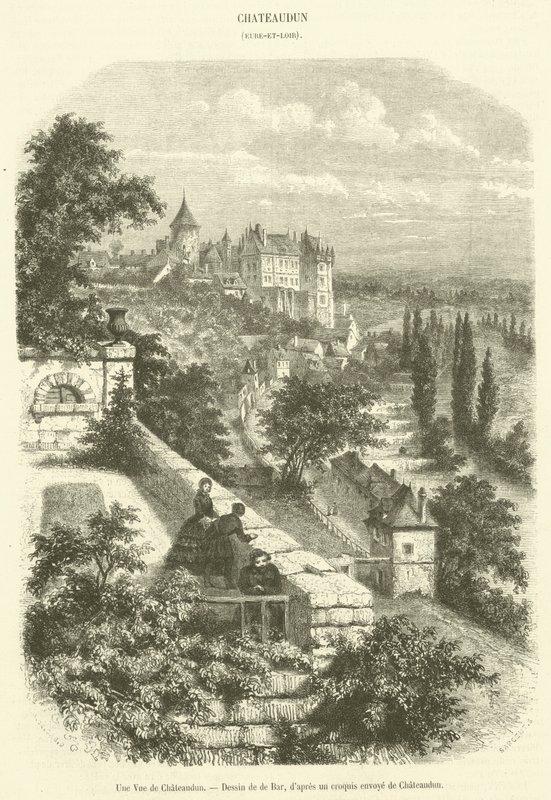 Näkymä Chateaudunista (kaiverrus) tekijältä French School
