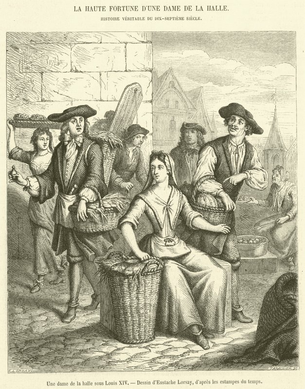 A Lady of Market Louis XIV:n johdolla (kaiverrus) tekijältä French School