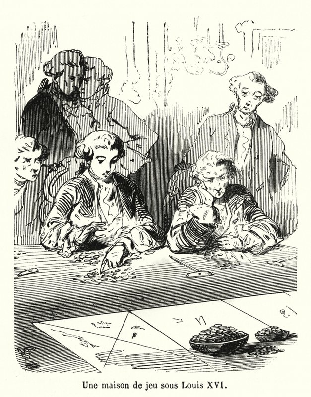 Ludvig XVI:n aikainen pelitalo (kaiverrus) tekijältä French School