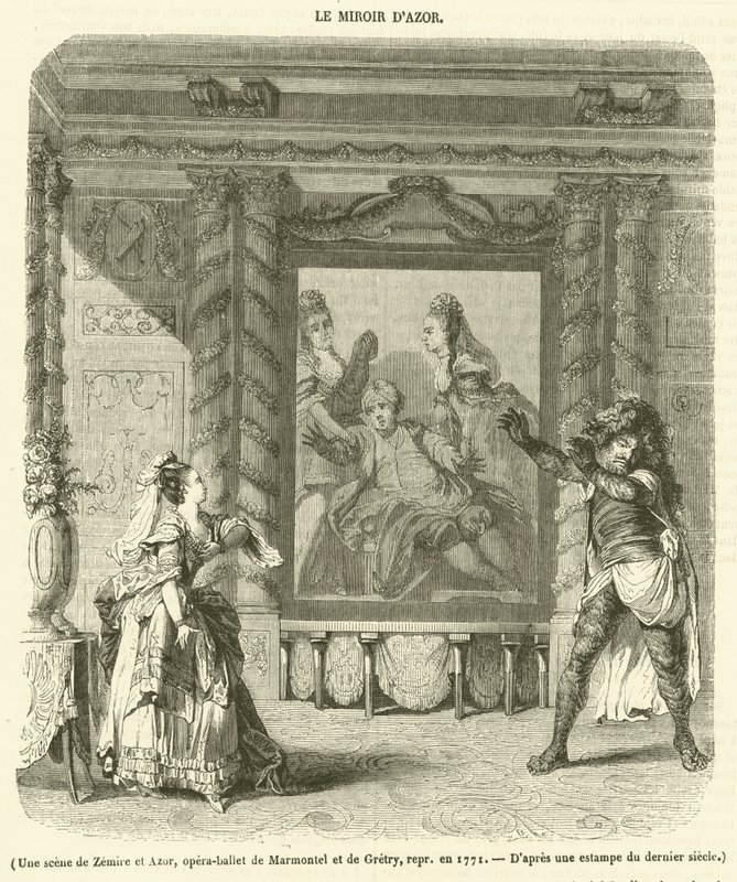 Kohtaus Zemirestä ja Azorista, Marmontelin ja Gretryn ooppera-baletti, esitetty vuonna 1771 (kaiverrus) tekijältä French School