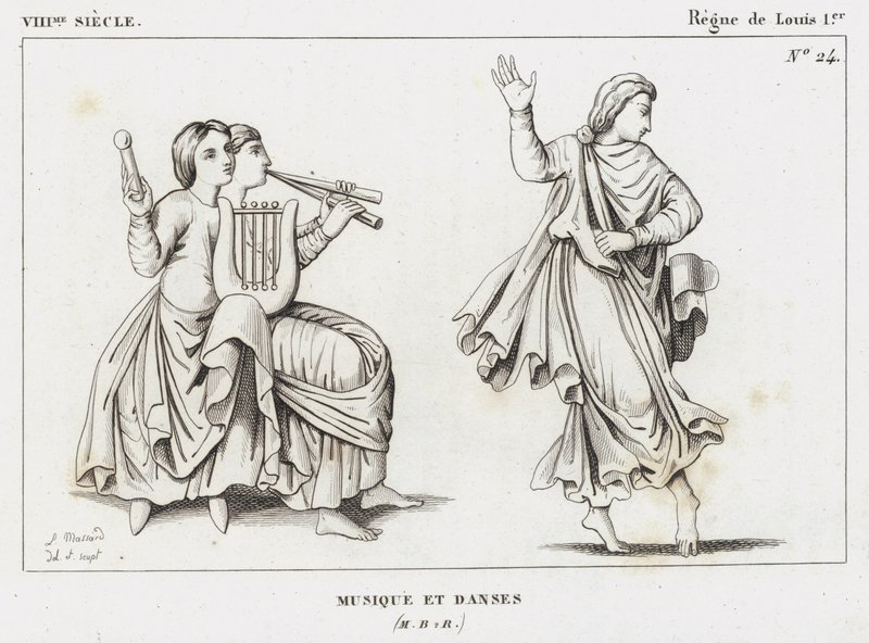VIII vuosisata, Ludvig I:n hallituskausi, musiikki ja tanssit (kaiverrus) tekijältä French School