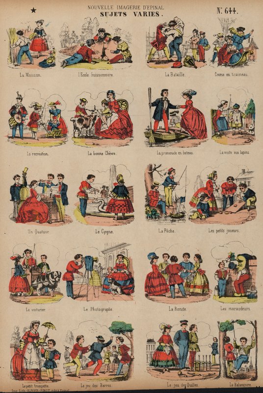 Erilaisia aiheita (värillinen kaiverrus) tekijältä French School