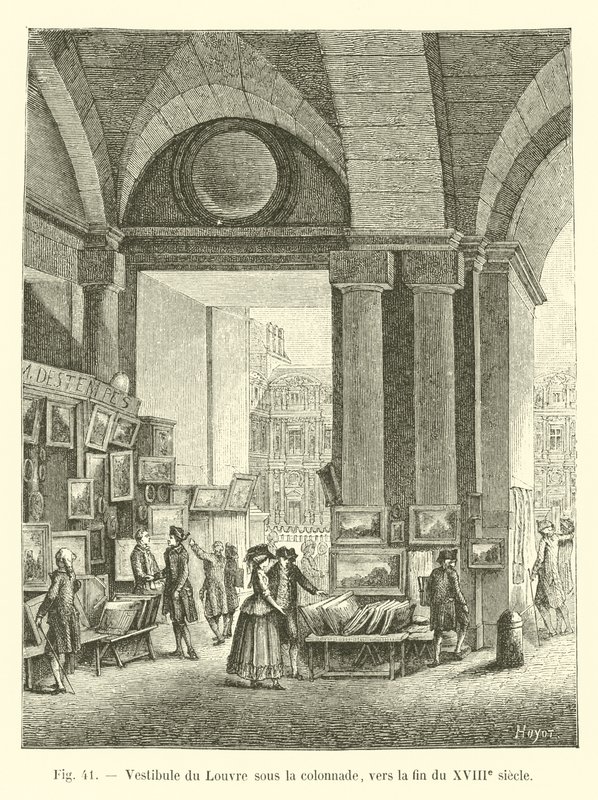 Louvren aula pylväikön alla, 1700-luvun lopulla tekijältä French School