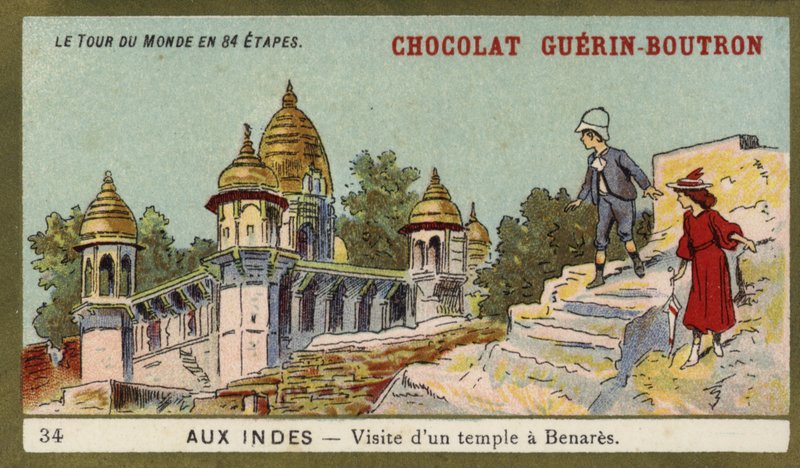 Vierailu temppelissä Benaresissa, Intiassa (chromolitho) tekijältä French School
