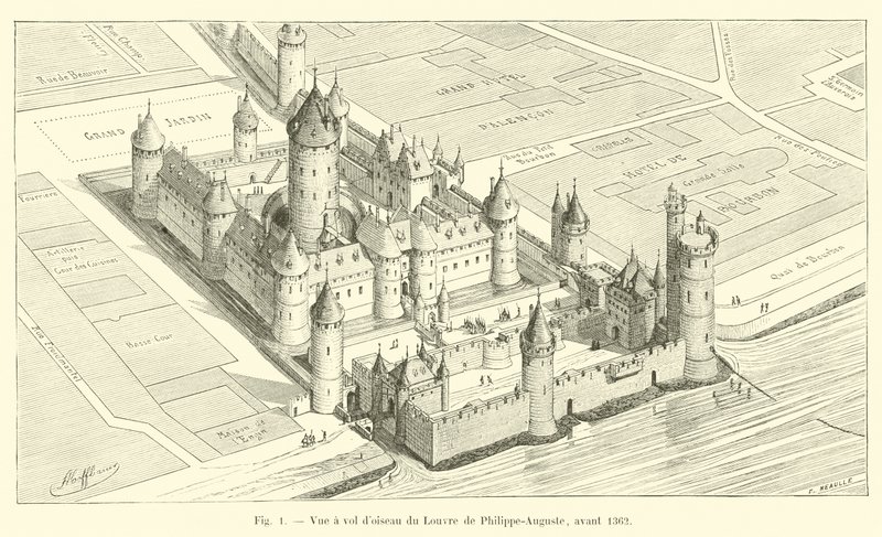 Louvre lintuperspektiivistä, Philippe-Auguste, ennen vuotta 1362 tekijältä French School