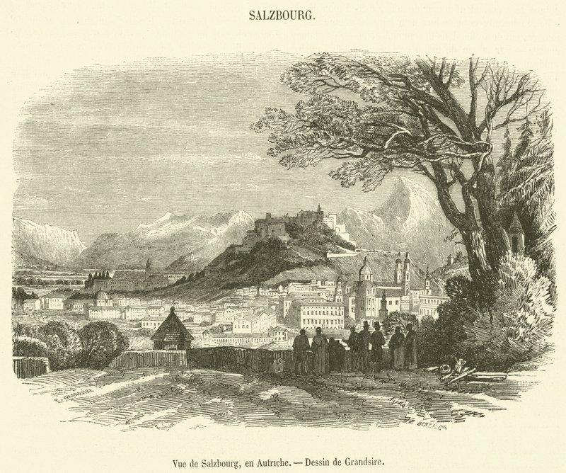 Näkymä Salzburgista, Itävallasta (kaiverrus) tekijältä French School