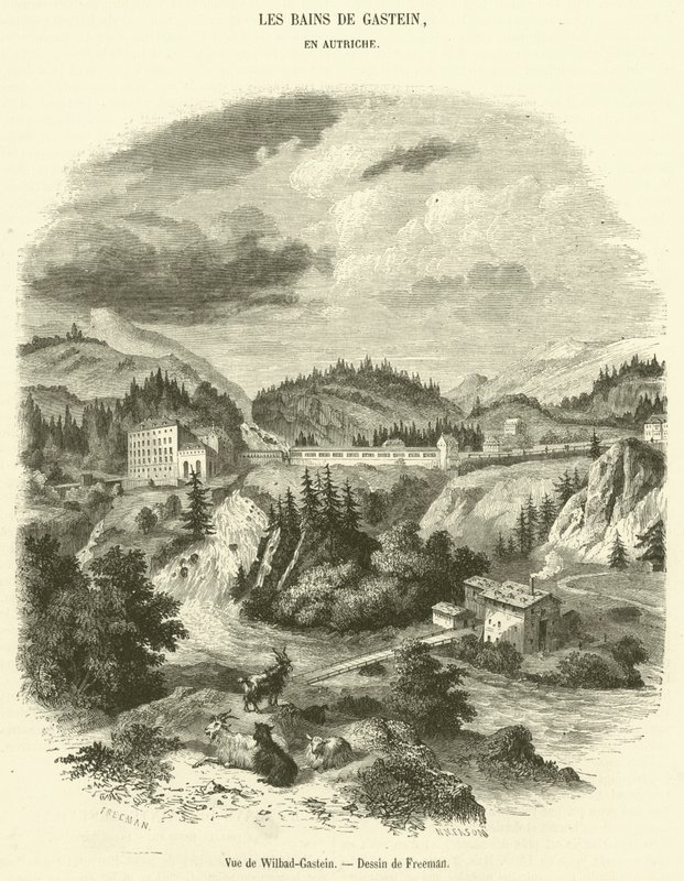 Näkymä Wilbad-Gasteiniin (kaiverrus) tekijältä French School