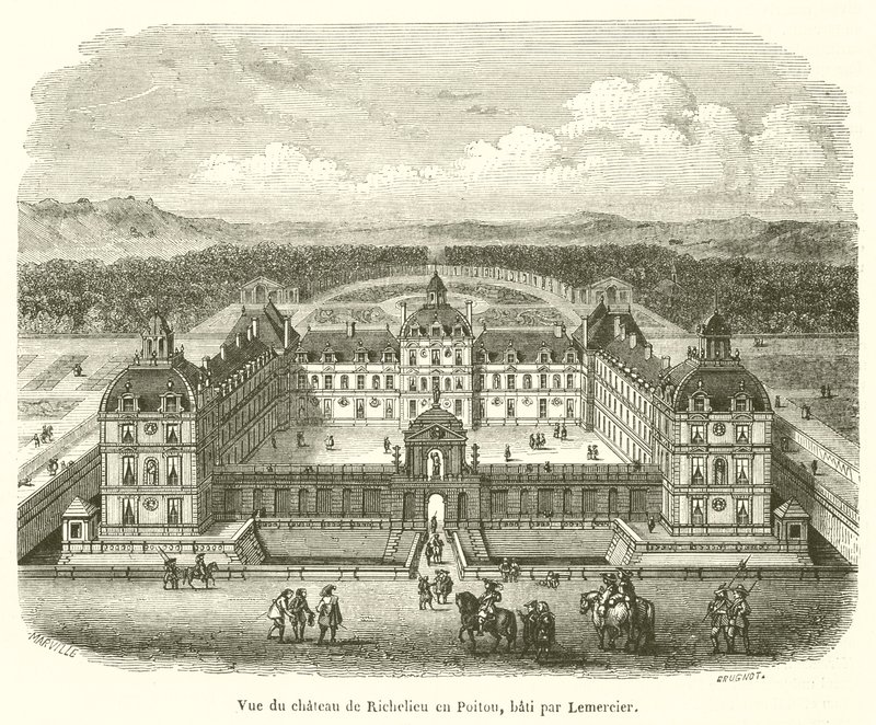 Näkymä Chateau de Richelieulle Poitoussa, Lemercierin rakentama (kaiverrus) tekijältä French School