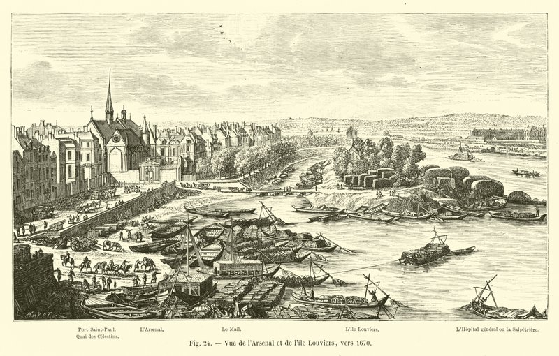 Näkymä Arsenalille ja Louviersin saarelle, noin 1670 tekijältä French School