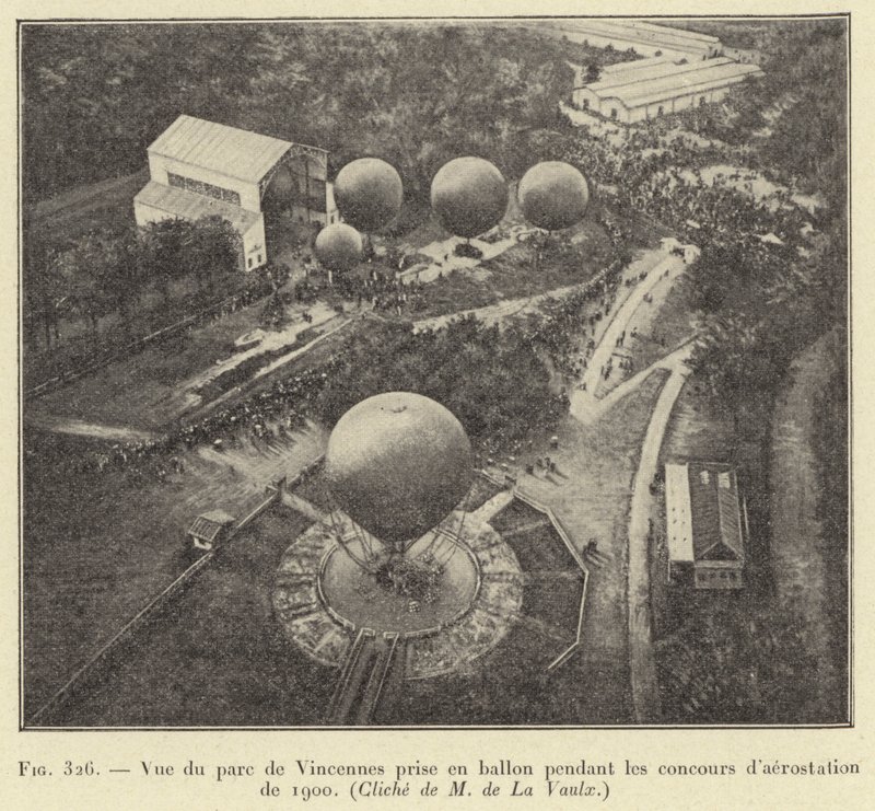 Näkymä Parc de Vincennesistä otettuna ilmapallosta vuoden 1900 ilmapallokilpailujen aikana tekijältä French School
