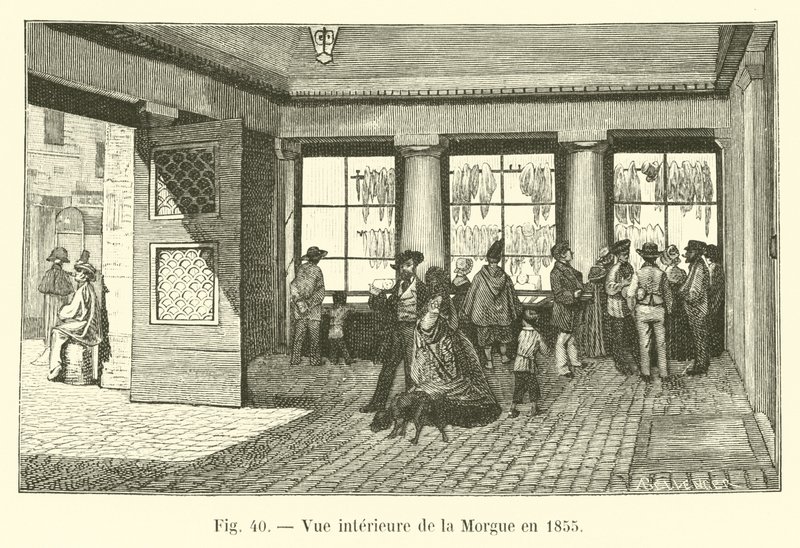 Sisäkuva ruumishuoneesta vuodelta 1855 tekijältä French School