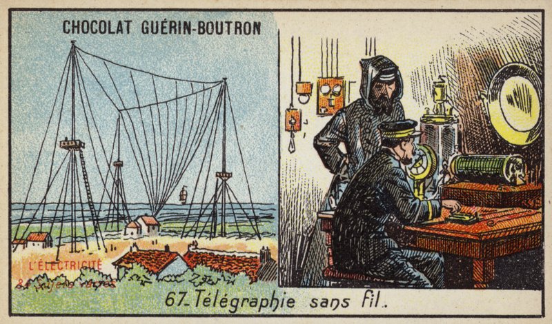 Langaton lennätys (chromolitho) tekijältä French School