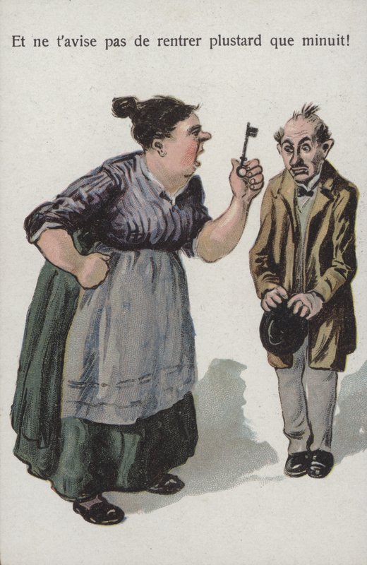 Nainen moitti miestään (väri litho) tekijältä French School