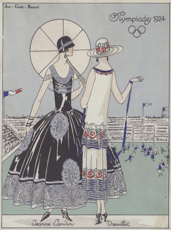 Naisten muoti vuoden 1924 olympialaisissa, suunnittelijat Jeanne Lanvin ja Georges Doeuillet (värilitro). tekijältä French School