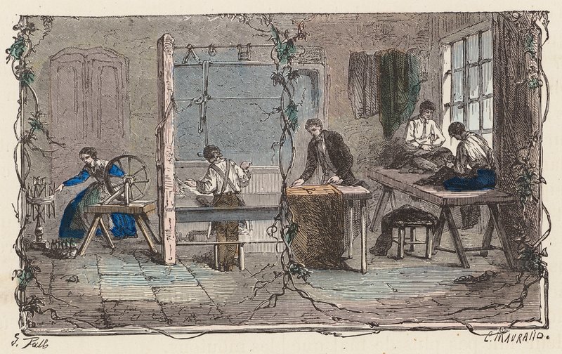 Työskentely villan kanssa (värillinen kaiverrus) tekijältä French School