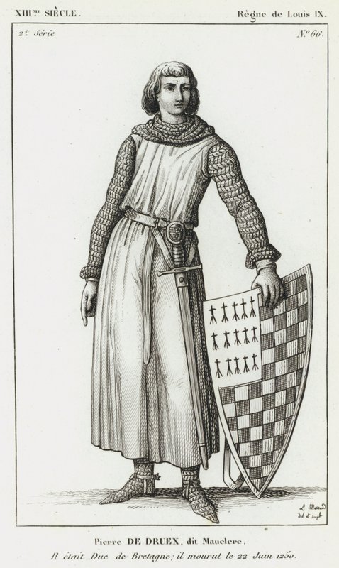 XIII vuosisata, Louix IX:n hallituskausi, Pierre de Druex, dit Mauclere, Hän oli Bretagnen herttua; hän kuoli 22. kesäkuuta 1250 (kaiverrus) tekijältä French School
