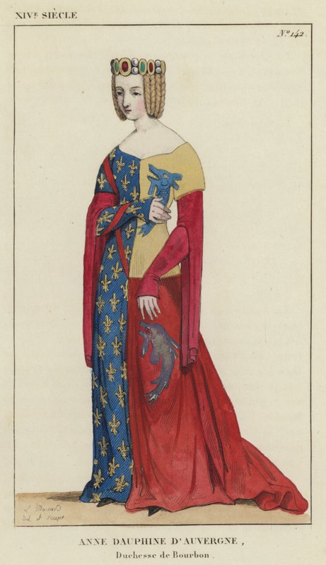 XIV vuosisata, Anne Dauphine Auvergnesta, Bourbonin herttuatar (värillinen kaiverrus) tekijältä French School