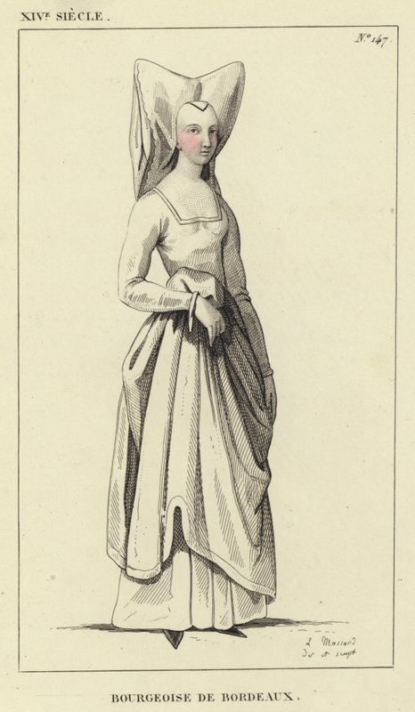 XIV vuosisata, Bourgeoise of Bordeaux (värillinen kaiverrus) tekijältä French School