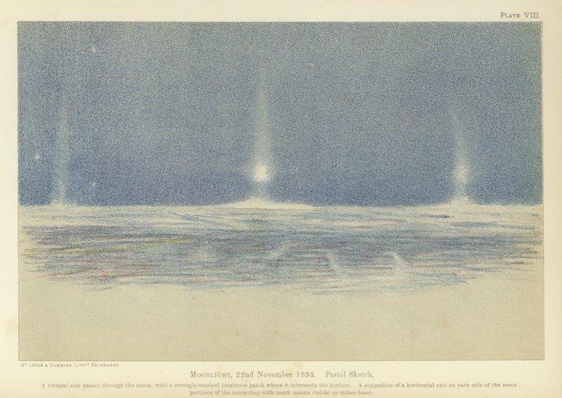 Moonlight, 22. marraskuuta 1893, pastellisketsi (väri litho) tekijältä Fridtjof Nansen