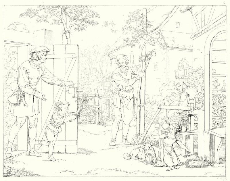 Kuvitus Schillerin Lied von der Glockelle tai Kellon laululle (kaiverrus) tekijältä Friedrich August Moritz Retzsch