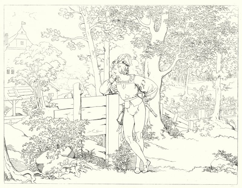 Kuvitus Schillerin Lied von der Glockelle tai Kellon laululle (kaiverrus) tekijältä Friedrich August Moritz Retzsch