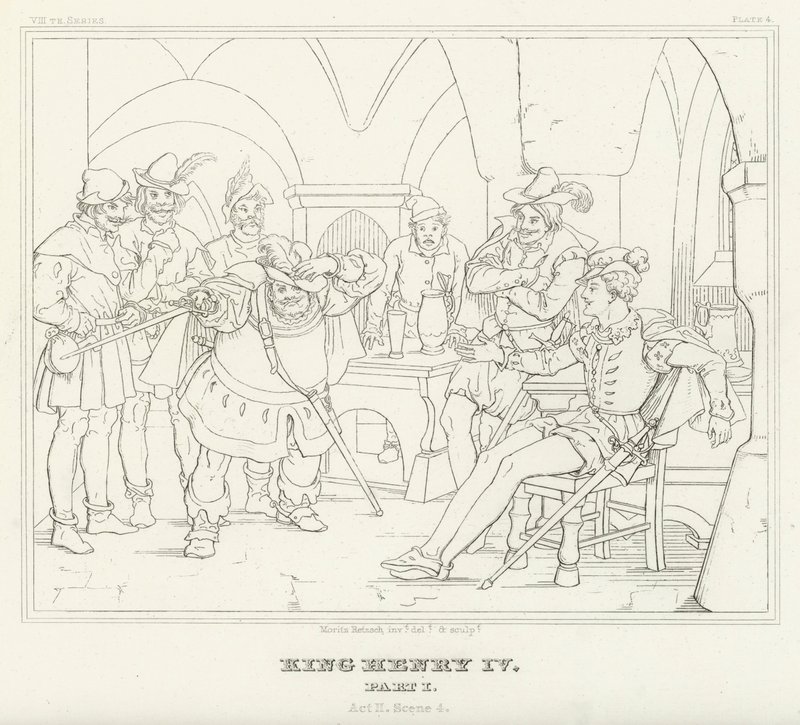 Kuningas Henrik IV, osa I, näytös II, kohtaus 4 (kaiverrus) tekijältä Friedrich August Moritz Retzsch