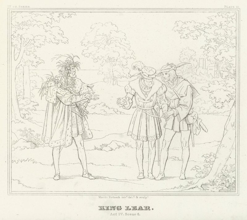 Kuningas Lear, näytös IV, kohtaus 6 (kaiverrus) tekijältä Friedrich August Moritz Retzsch
