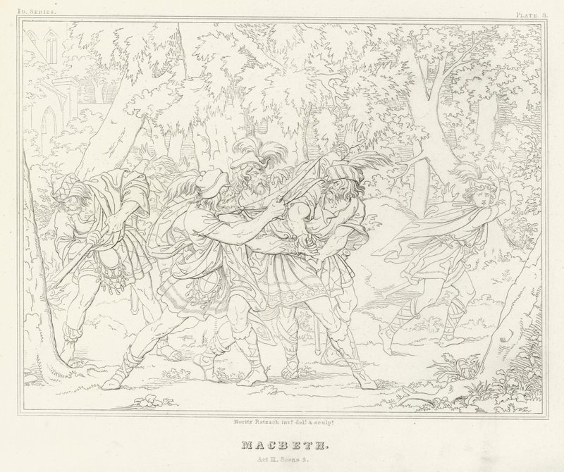 Macbeth, näytös III, kohtaus 3 (kaiverrus) tekijältä Friedrich August Moritz Retzsch