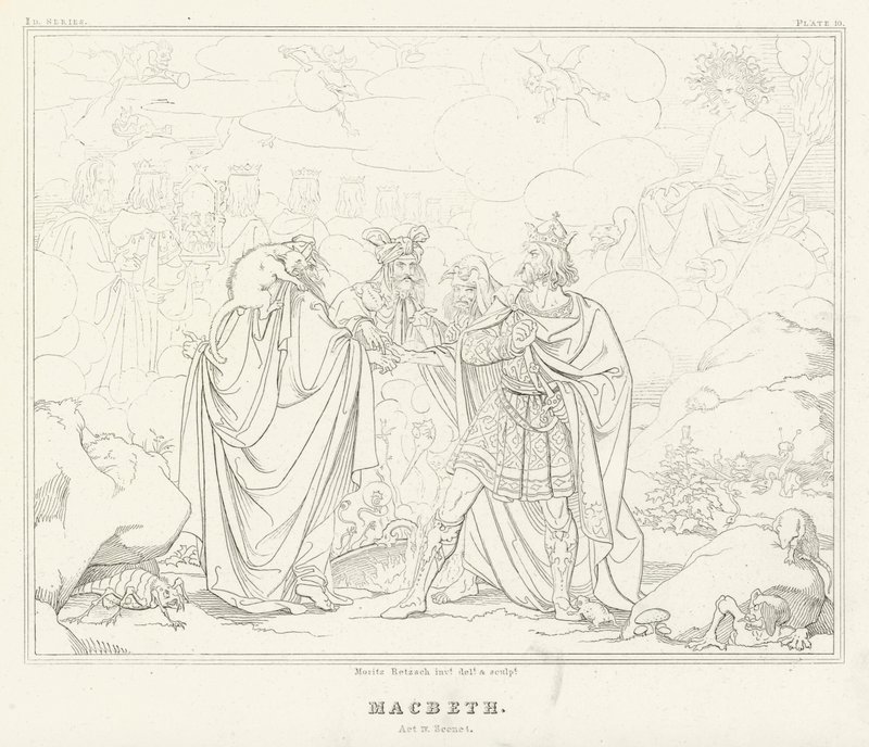 Macbeth, näytös IV, kohtaus 1 (kaiverrus) tekijältä Friedrich August Moritz Retzsch
