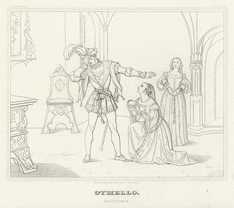 Othello, näytös IV, kohtaus 2 (kaiverrus) tekijältä Friedrich August Moritz Retzsch