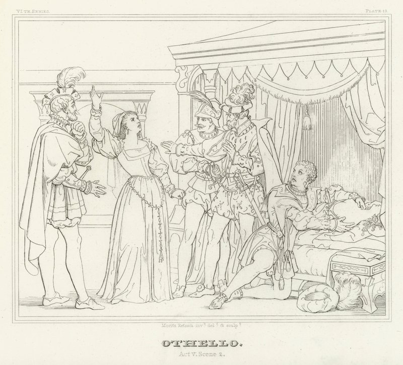 Othello, V näytös, kohtaus 2 (kaiverrus) tekijältä Friedrich August Moritz Retzsch
