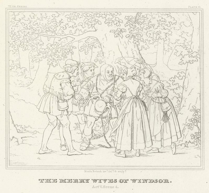 Windsorin iloiset vaimot, näytös V, kohtaus 4 (kaiverrus) tekijältä Friedrich August Moritz Retzsch