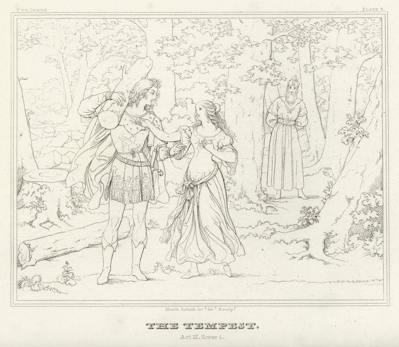 Myrsky, näytös III, kohtaus 1 (kaiverrus) tekijältä Friedrich August Moritz Retzsch
