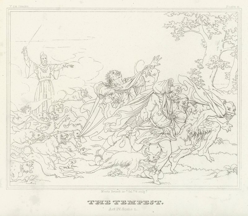 Myrsky, näytös IV, kohtaus 1 (kaiverrus) tekijältä Friedrich August Moritz Retzsch