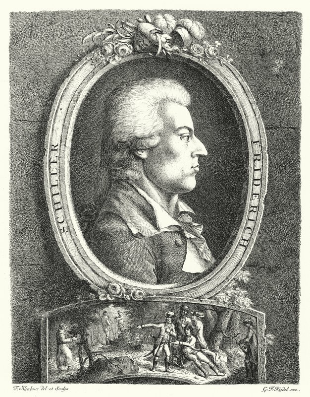 Friedrich Schiller, saksalainen runoilija, näytelmäkirjailija ja filosofi (kaiverrus) tekijältä Friedrich Kirschner