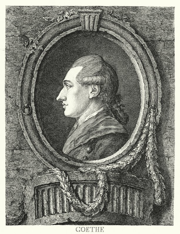 Johann Wolfgang von Goethe, saksalainen runoilija, kirjailija ja näytelmäkirjailija (kaiverrus) tekijältä Friedrich Kirschner