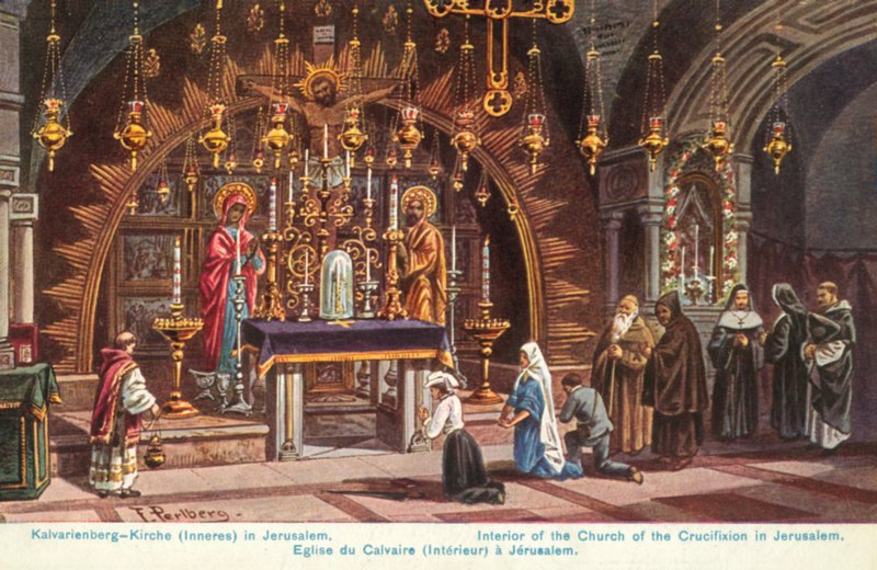 Ristiinnaulitsemisen alttari, Pyhän haudan kirkko, Jerusalem (värilitro) tekijältä Friedrich Perlberg
