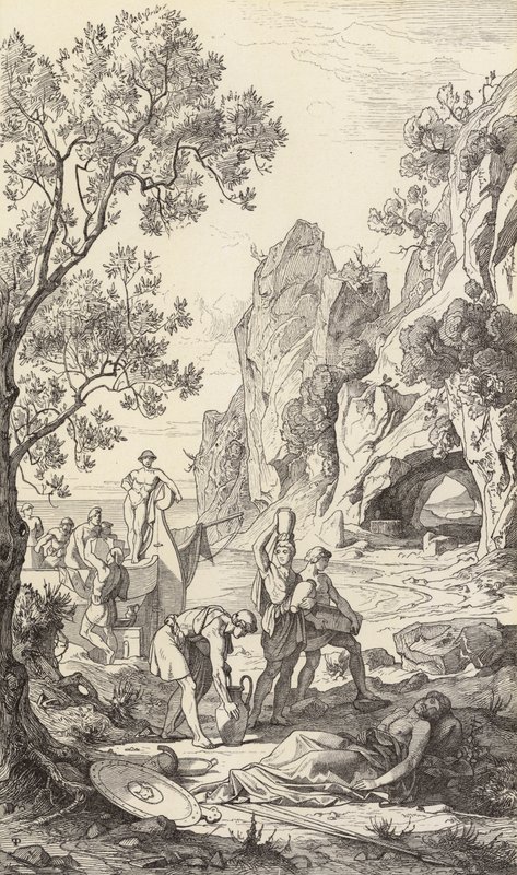 Odysseuksen paluu Ithakaan (kaiverrus) tekijältä Friedrich the Elder Preller