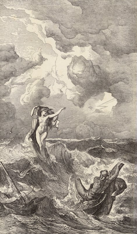 Leukothea ja Odysseus (kaiverrus) tekijältä Friedrich the Elder Preller