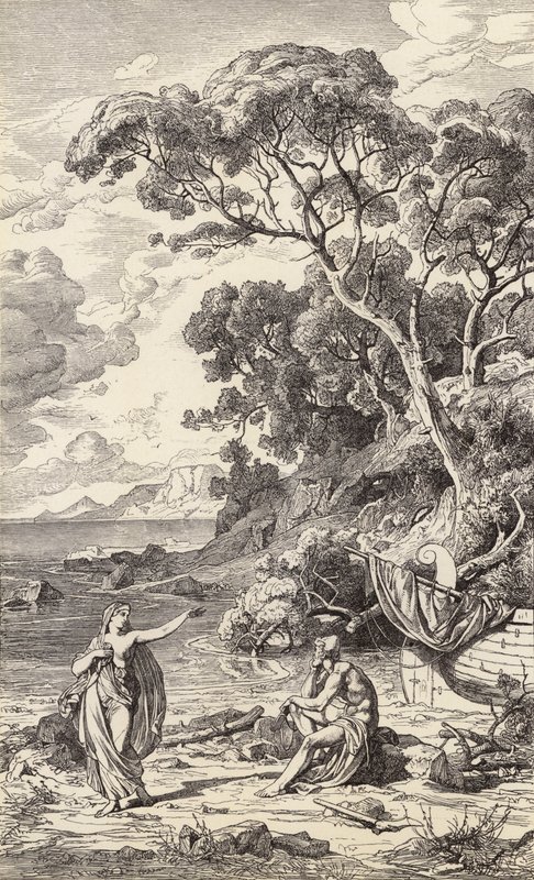 Odysseus ja Kalypso (kaiverrus) tekijältä Friedrich the Elder Preller