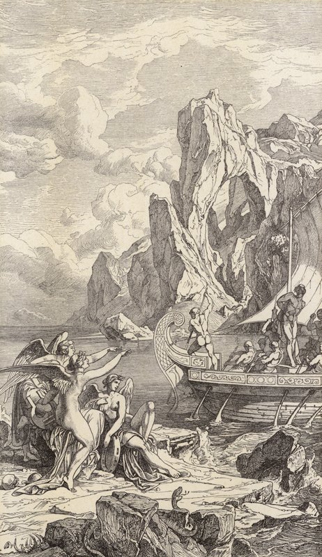 Odysseus ja seireenit (kaiverrus) tekijältä Friedrich the Elder Preller