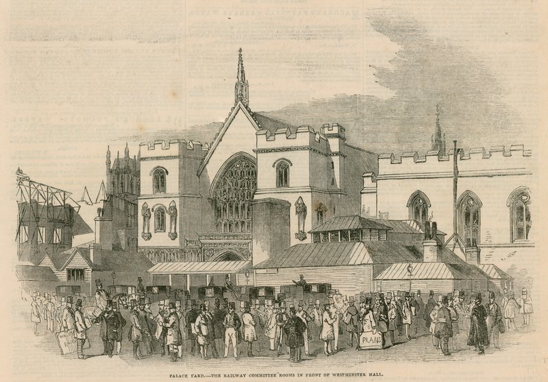 Palace Yard, rautatiekomitean huoneet Westminster Hallin edessä. tekijältä G.F. Sargent