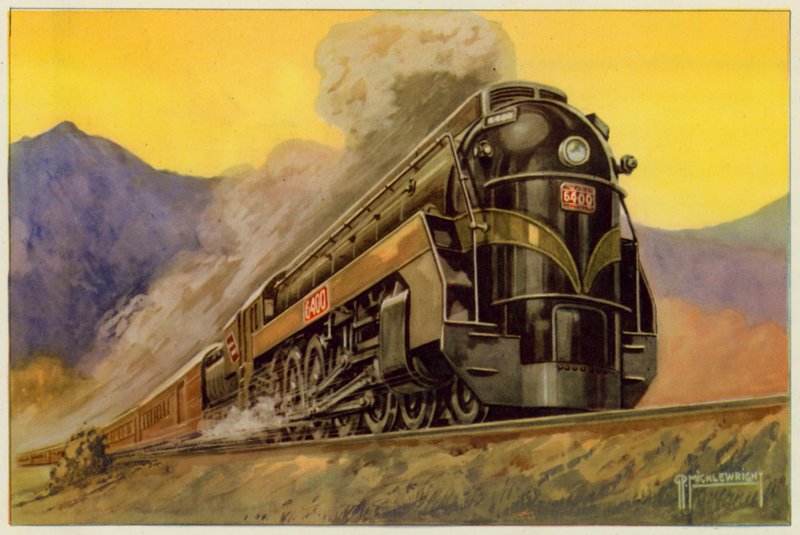 Canadian National Railway, Express Streamlined Locomotive No 6400, 4-8-4 (väri litho) tekijältä G.P. Micklewright