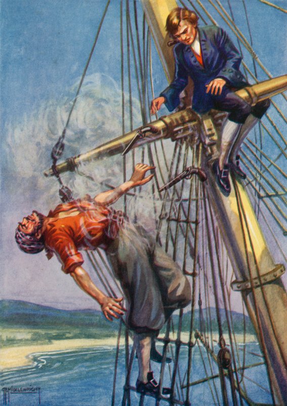 Kuvitus Treasure Islandille, Robert Louis Stevenson (väri litho) tekijältä G.P. Micklewright
