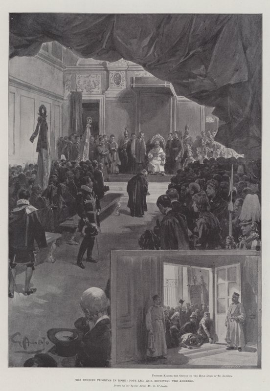 Englantilaiset pyhiinvaeltajat Roomassa, paavi Leo XIII vastaanottamassa puheen tekijältä G.S. Amato